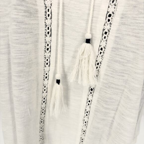 Lucky Brand Embroidered Top M Long Sleeve Shirt Blouse Lace Boho Hippie Peasant - Picture 4 of 7